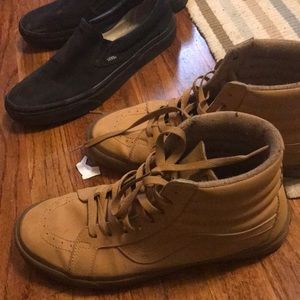 Black slip on vans plus wheat hi-top vans